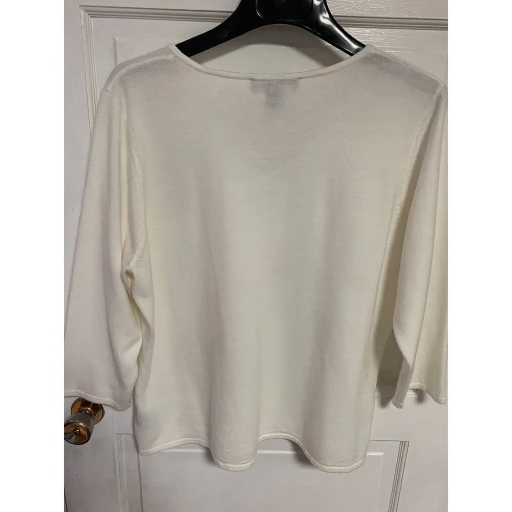 Norton McNaughton Women's Sweater 1X Cream Soft Basic Casual Embellished Front - Image 3