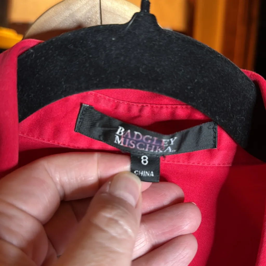 Badgley Mischka Red Asymmetrical Shirt Dress Size 8 *PROJECT* - Image 6