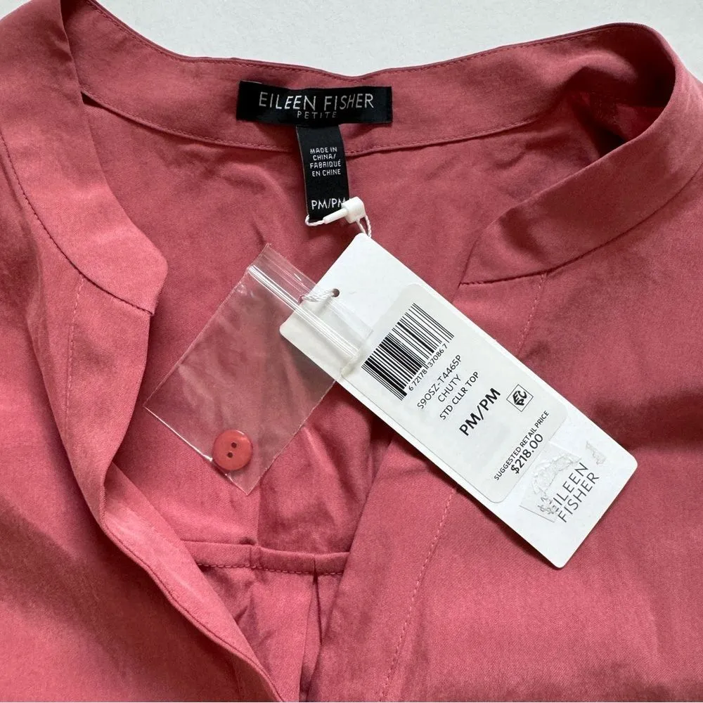 Eileen Fisher Sandwashed Tencel Stand Collar Top Chutney Petite Medium NWT - Image 3