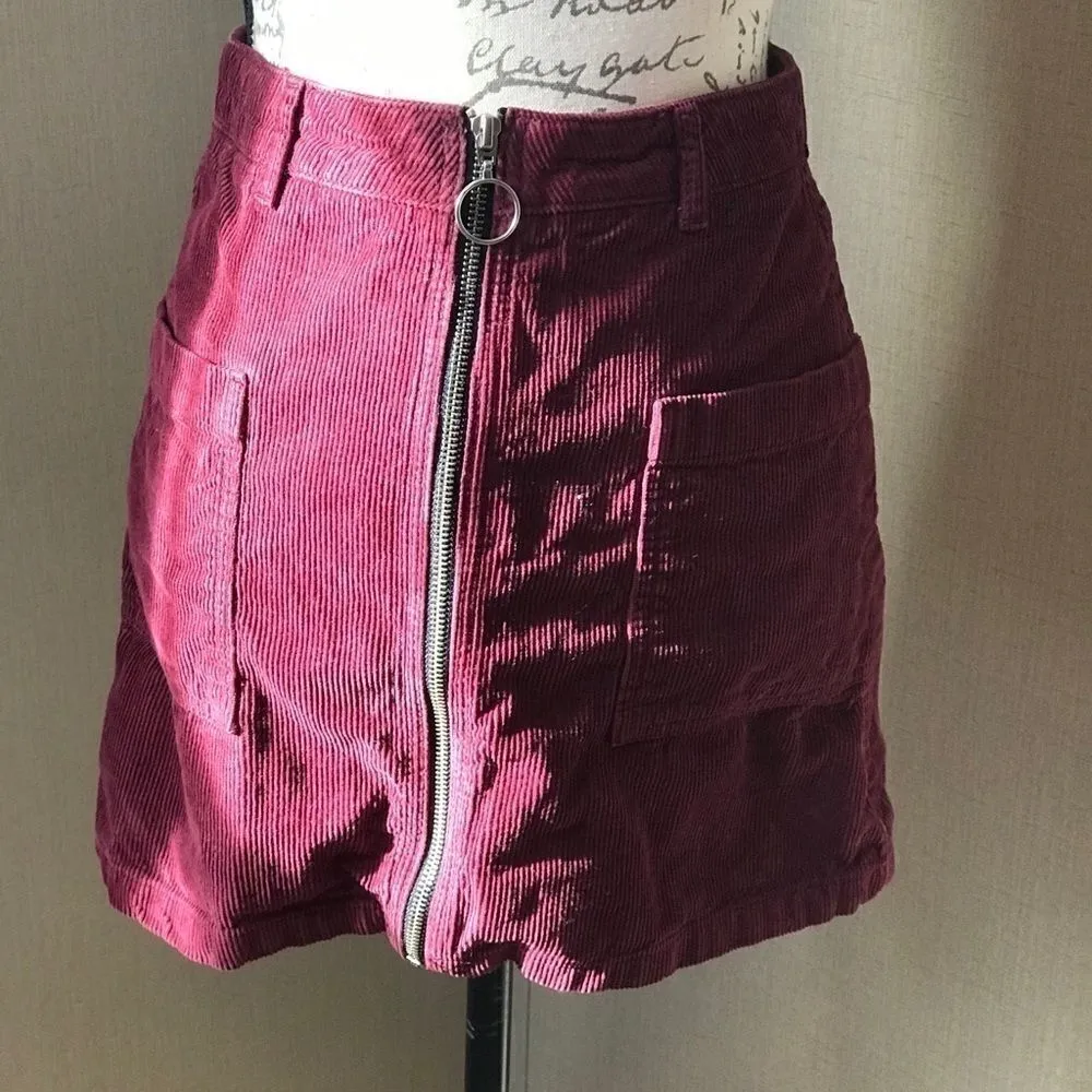 Topshop Moto Burgundy Corduroy Mini Skirt Size 4 - Image 10