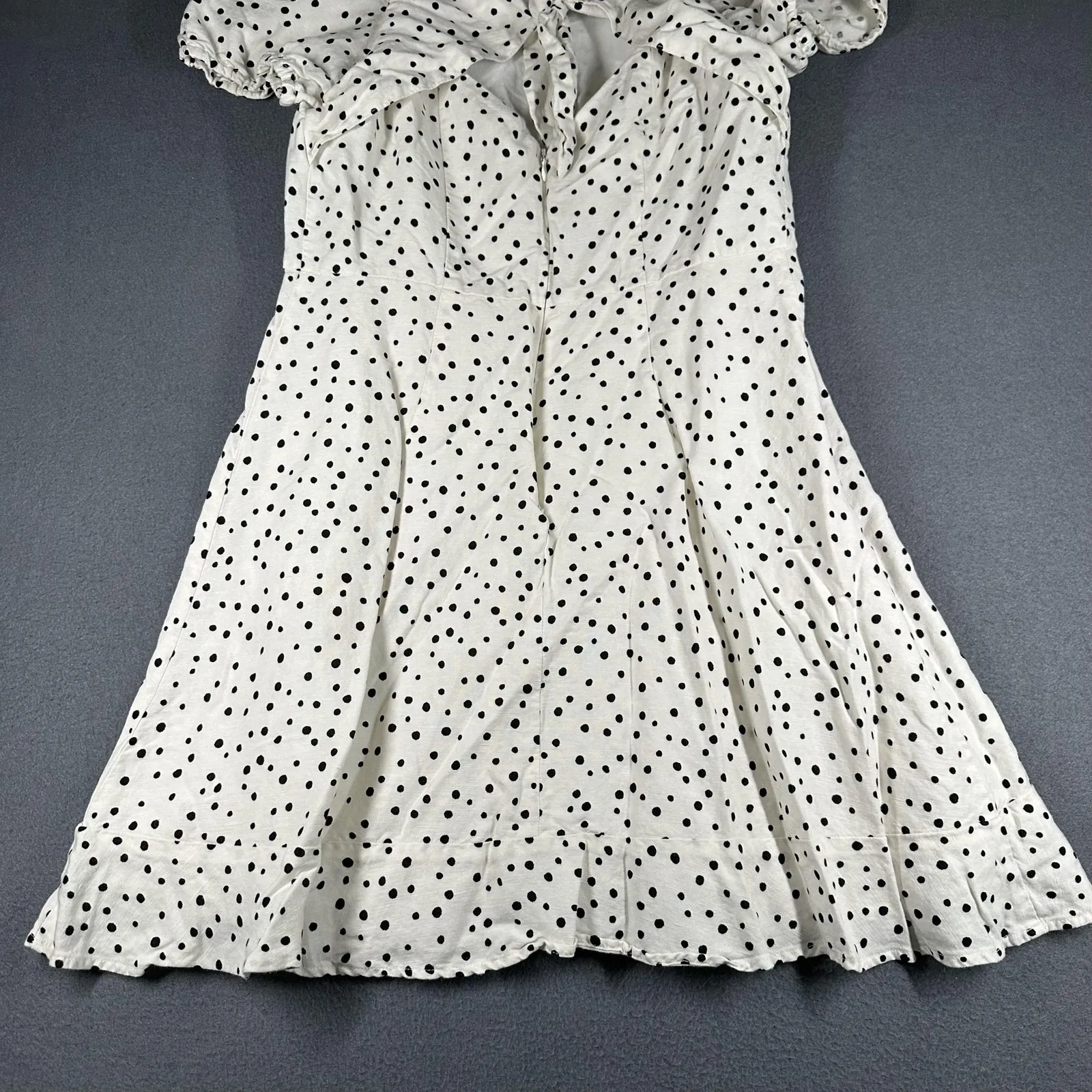 LOFT Dress Womens 6P Petite White Polka Dot Puff Sleeve Fit Flare Mini Lined - Image 15