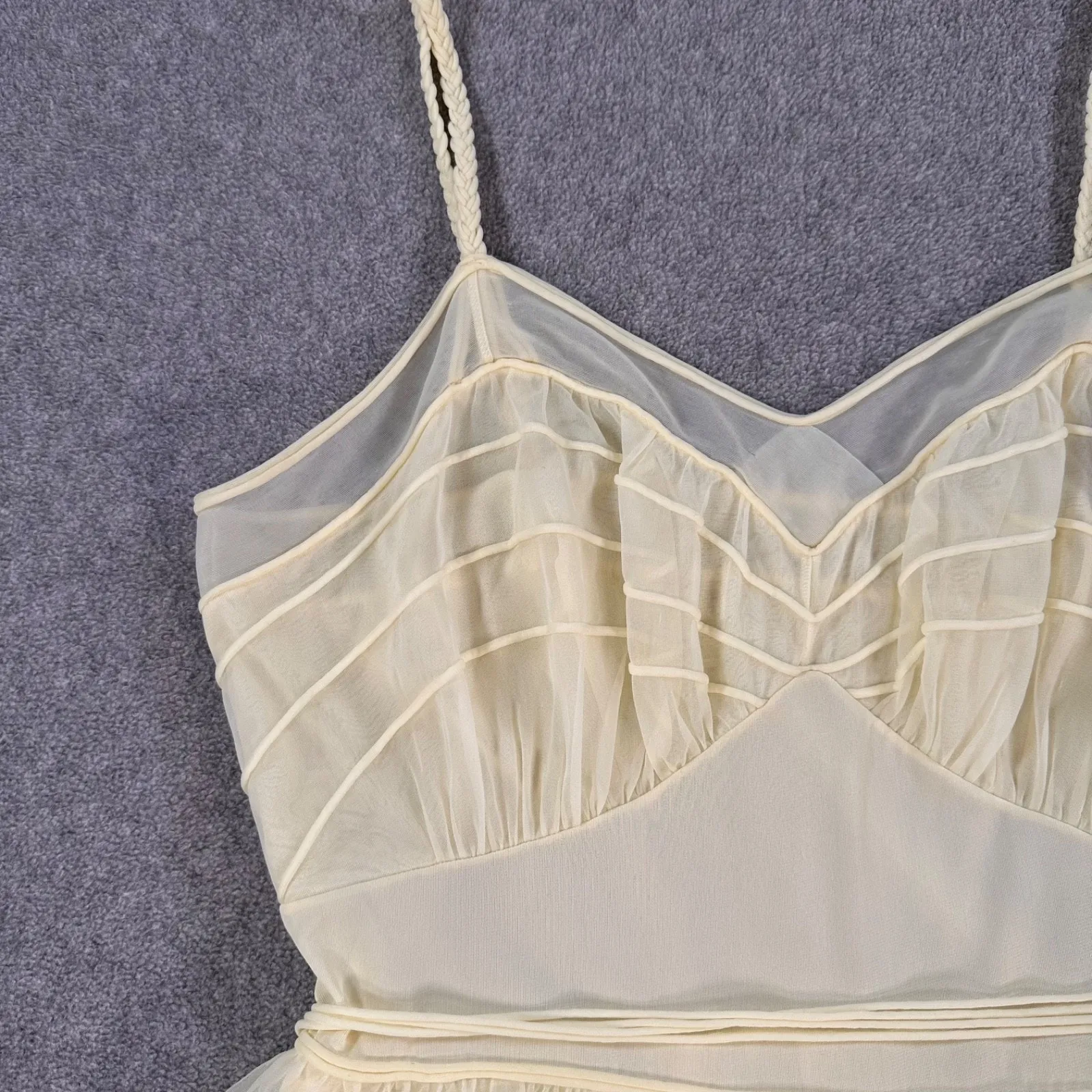 Marshall Field and Company Vintage Yellow Dress Size 36 Belted Flare Skirt Sheer - Image 4