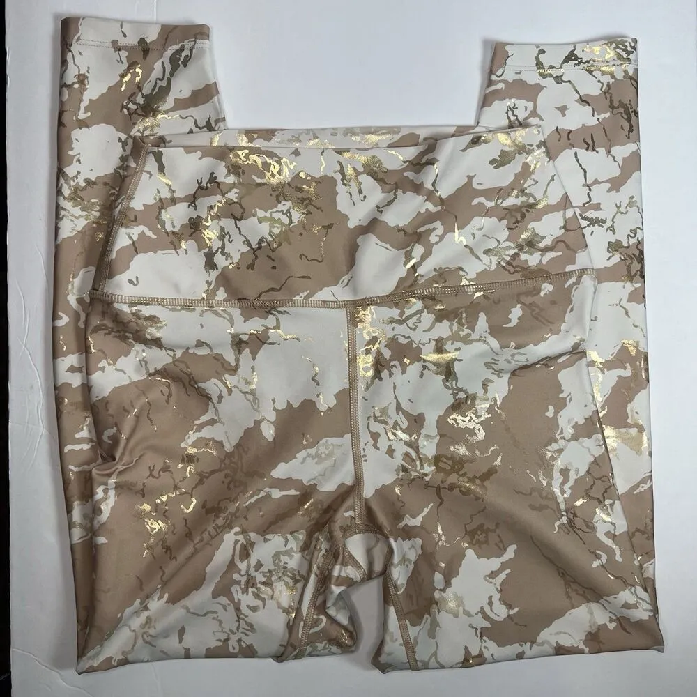 Carbon38 Marble Shine 7/8 Leggings Women Sz Med Gold Metallic Double Faced Waist - Image 8