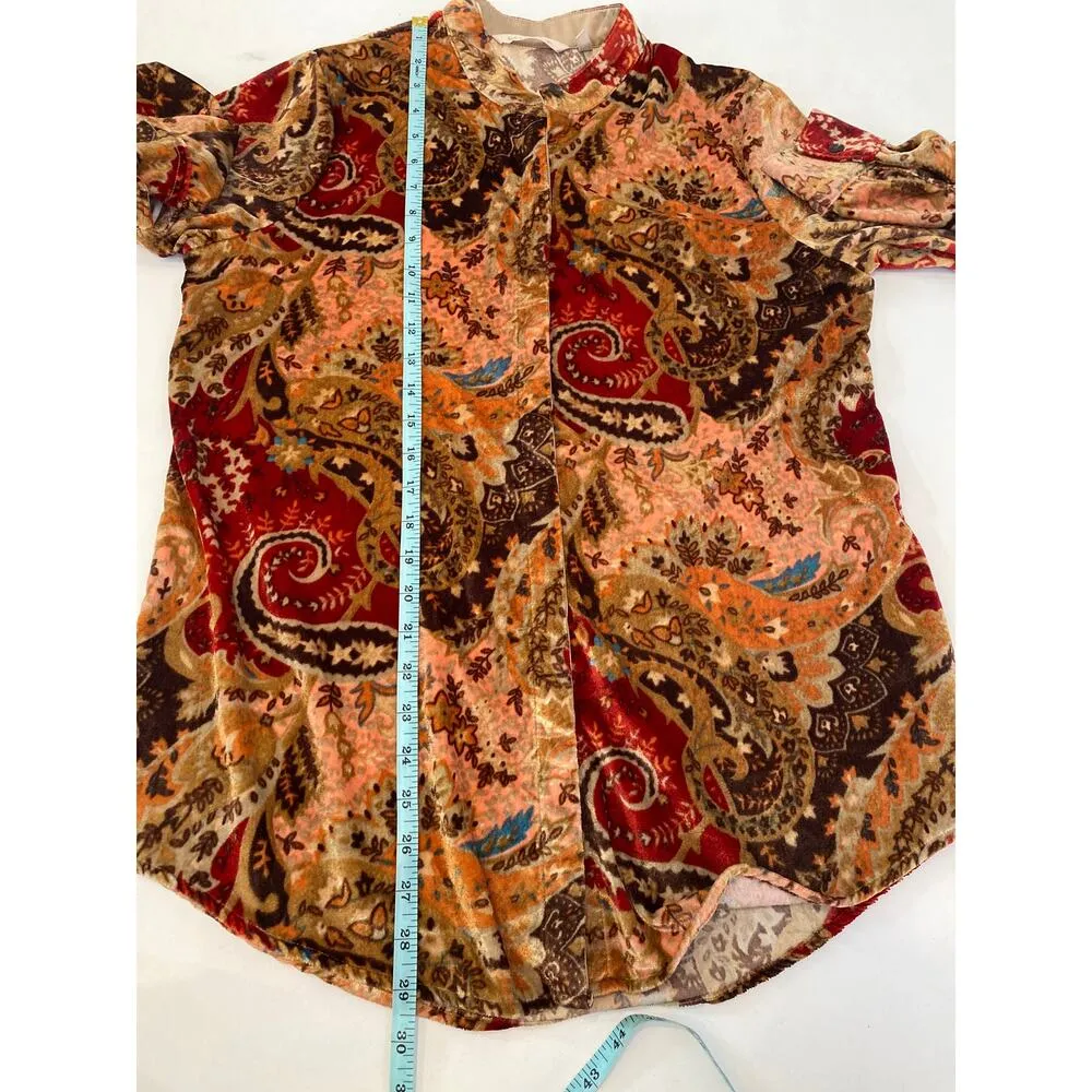 Soft Surroundings Montaigne Paisley Velour Button Down Tunic Shirt EUC Sz Sm - Image 9