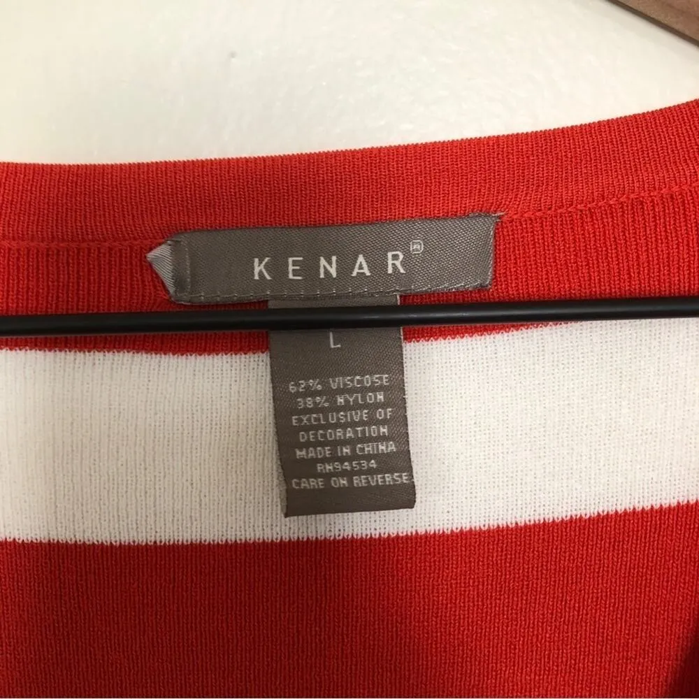 Kenar Red and White Striped Square Neck 3/4 Sleeve Corset Tie Knot Sweater Top - Image 2