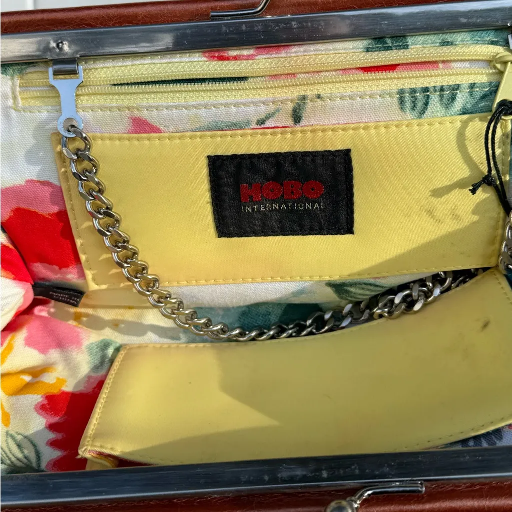 HOBO International Lauren‎ Orange Copper Leather Kisslock Wallet Clutch Chain B Brown - Image 4