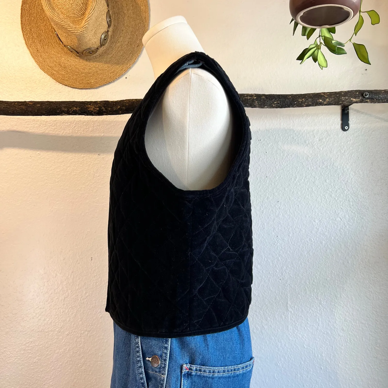 Vintage 90s Karen Scott Cotton Cropped Black Quilted Zip Up Vest Size Small - Image 5