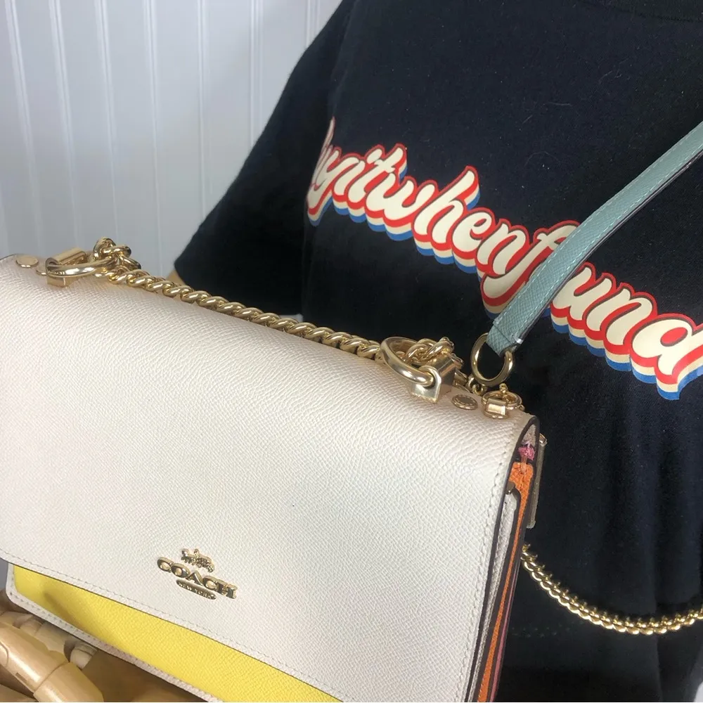 Leather Single Flap Crossbody Shoulder Bag Rainbow Leather Side Inset NWOT - Image 7