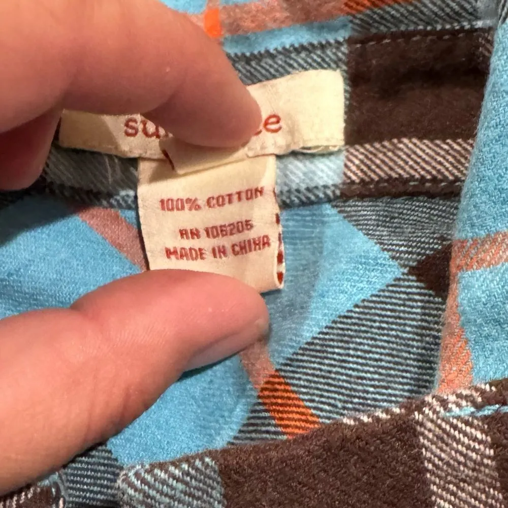 Sundance Hayden Creek Teal Plaid Flannel Peplum Top Blue Black Women’s XS - Image 3