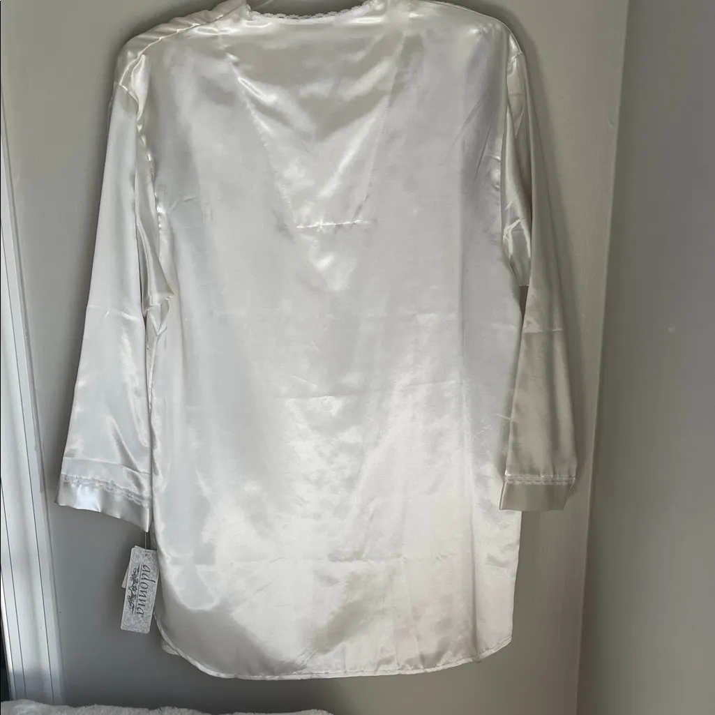 Adonna White Satin Button-Up Sleep Shirt - Image 3