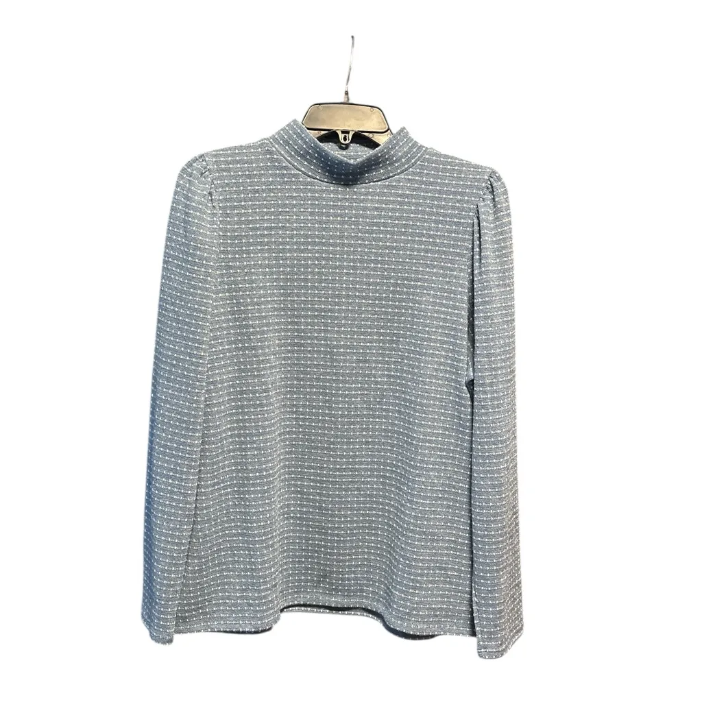 Madewell Jacquard Puff-Sleeve Mockneck Top Blue Plus Size 1X Sweater Cozy Core - Image 2