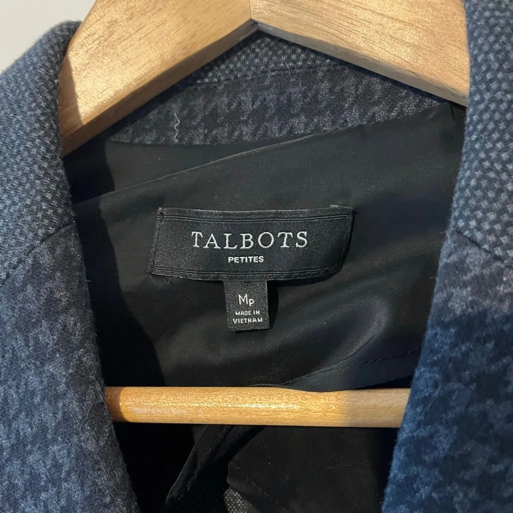 Talbots Houndstooth dark academia Blazer Jacket Blue Gray Wool Blend Elbow Patch - Image 2
