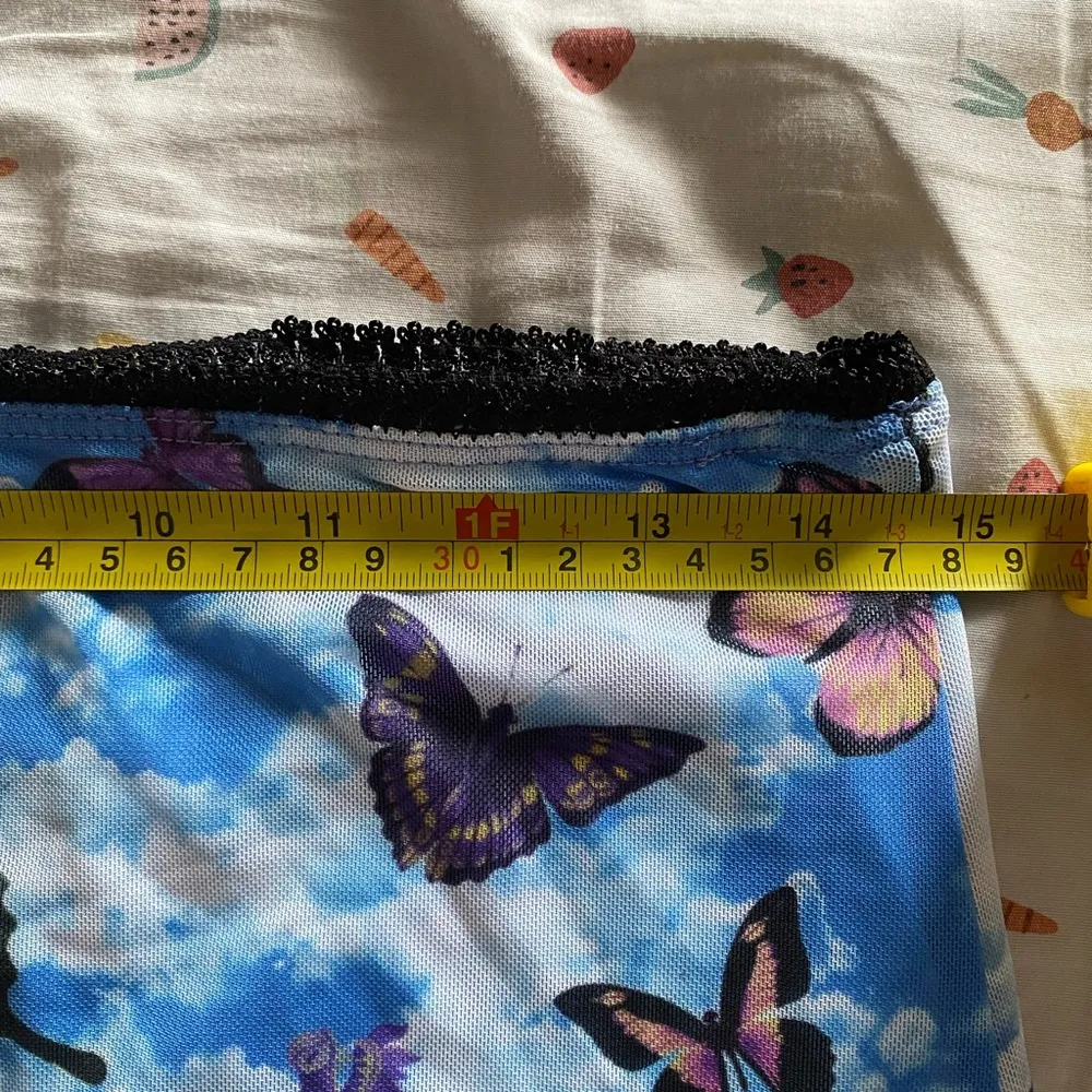 Blue Colorful Butterfly Mini Skirt Large Stretchy Waist Y2K 90s Style Size Large - Image 6