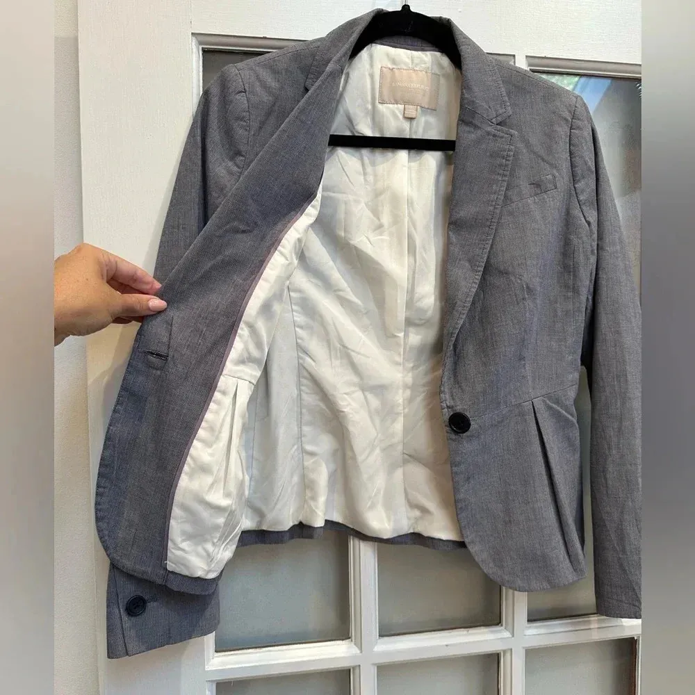 Banana Republic Timeless Blue Grey One Button Classic Blazer Jacket Size 0 XS - Image 3
