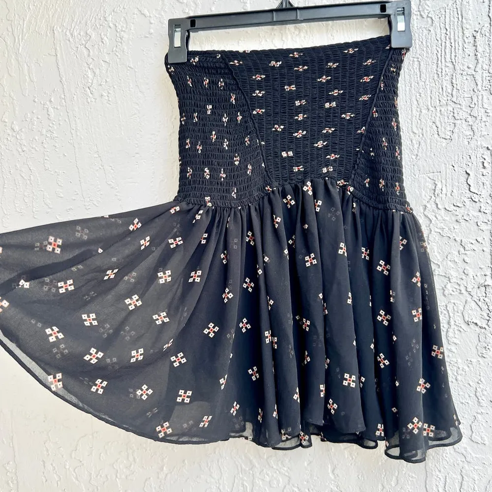 Maje Jouet Printed Chiffon Smocked A-Line Mini Skirt Imprime Black Womens Sz 1/S - Image 5