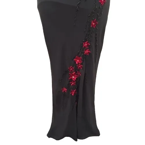 90s Joseph Ribkoff Black Formal Gown Floral Beaded Cowl Neck Elegant US Size 4 - Image 3