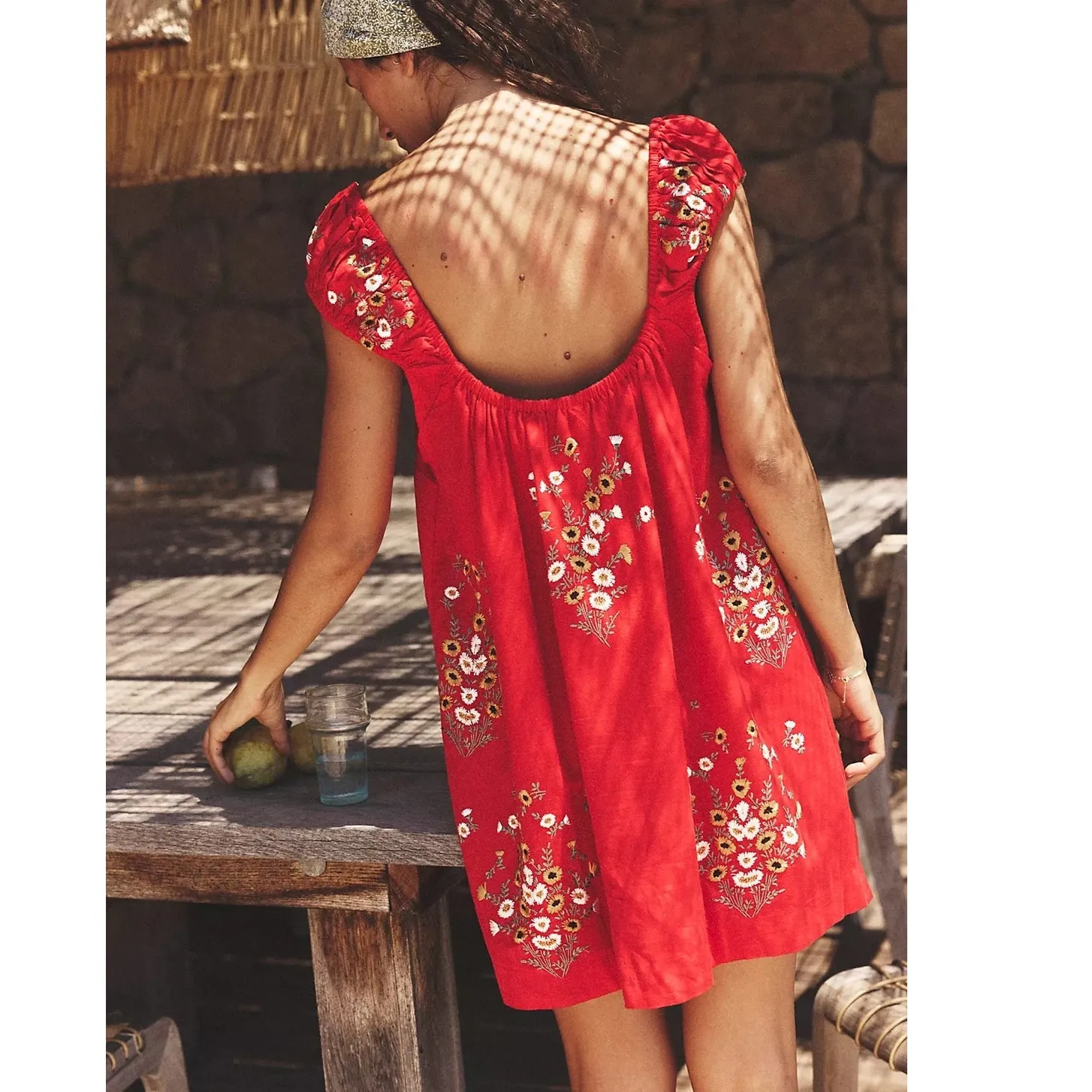 Free People Wildflower Embroidered Mini Dress Womens XL Red Floral Boho Feminine - Image 4