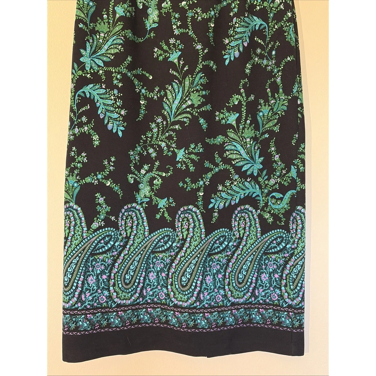 Briggs New York Black Blue Teal Floral‎ Paisley Flower Maxi Skirt Slit Womens 10 - Image 3