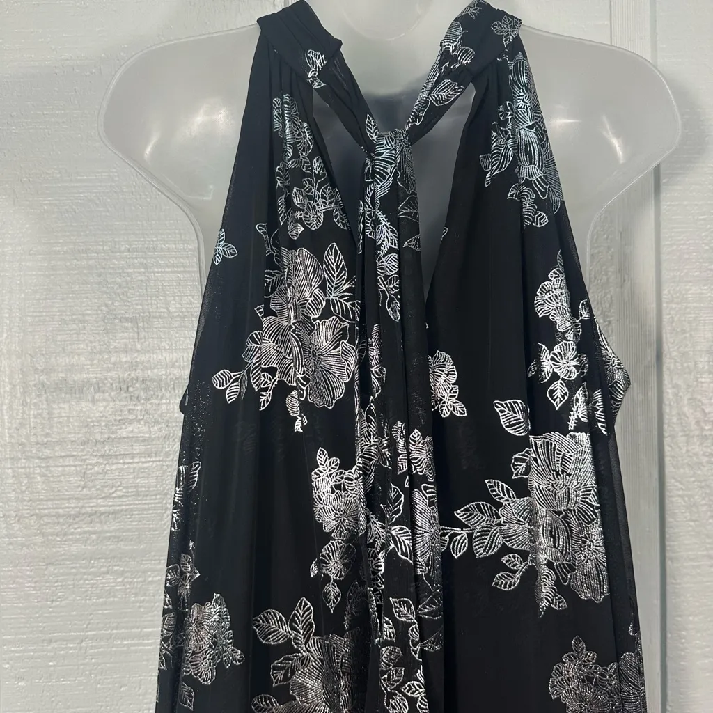 MSK Elegant Black and Silver Floral Halter Pantsuit Size Large EUC - Image 9