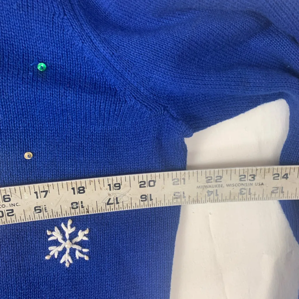 Tiara International size XL Christmas blue sweater snowmen cardigan new - Image 9