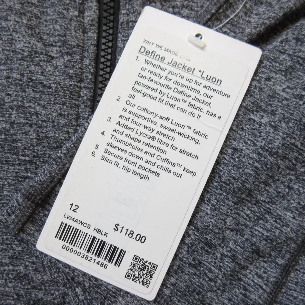 NWT Lululemon Define Jacket Luon in Heathered Black Stretch Full Zip 12 - Image 2