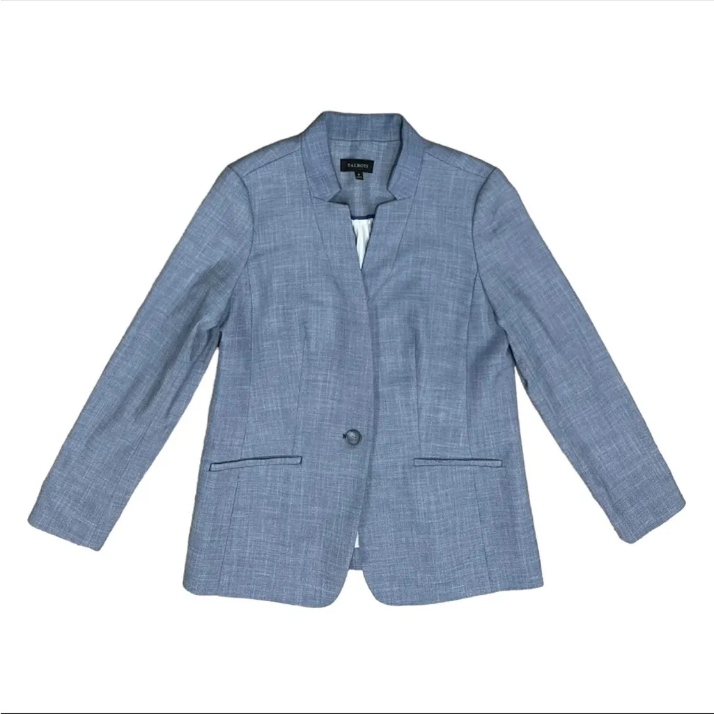 Talbots Tailored Sharkskin Blue One-Button Blazer Pantsuit Polished - Image 8