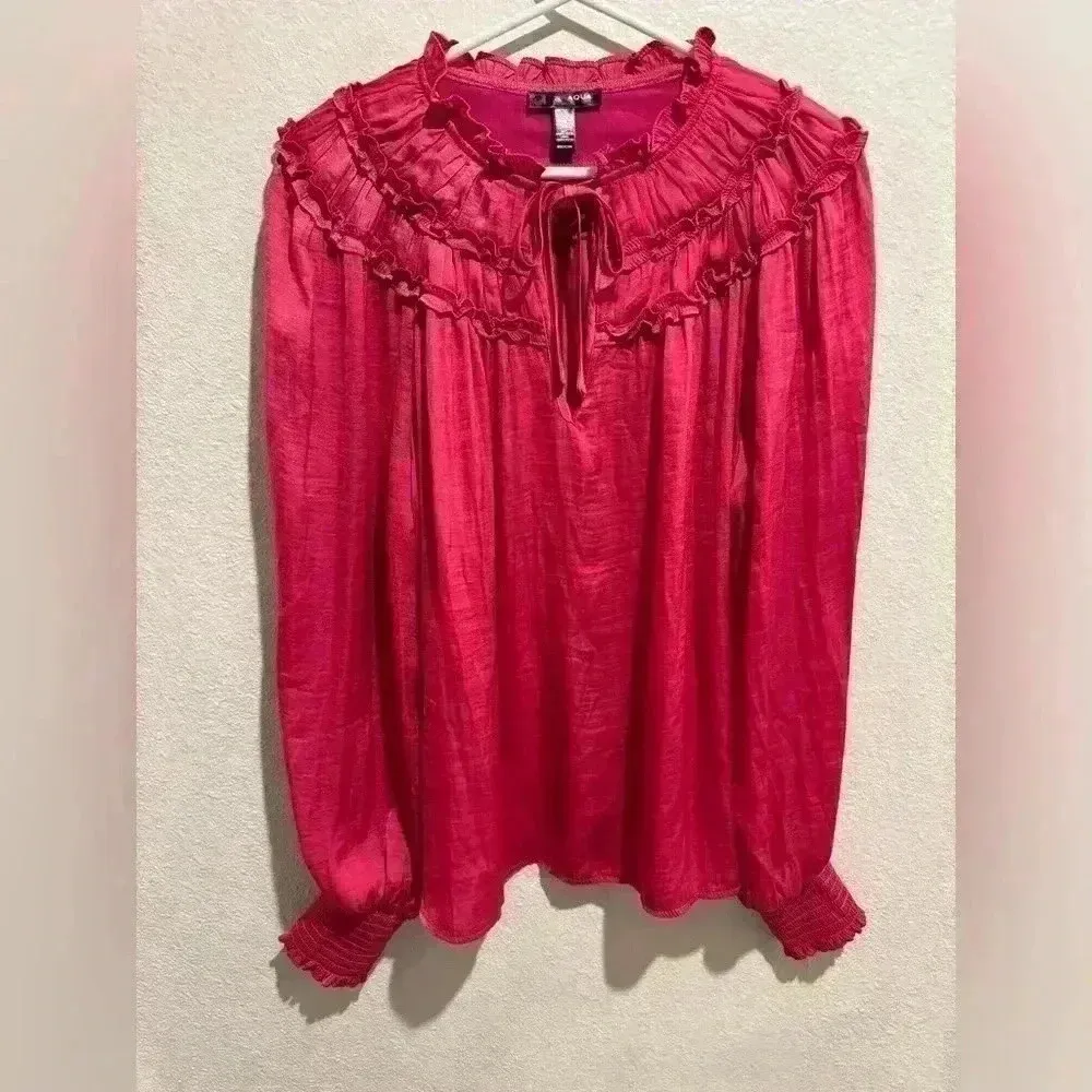 AQUA Ruffle Yoke Tie Neck Top Blouse 100% Exclusive Size XL‎ - Image 6