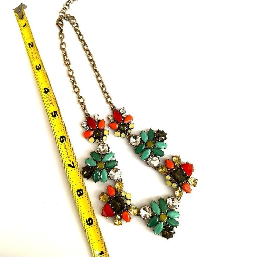 Stella and Dot Elodie statement Necklace Orange Green Flowers Statement - Image 7