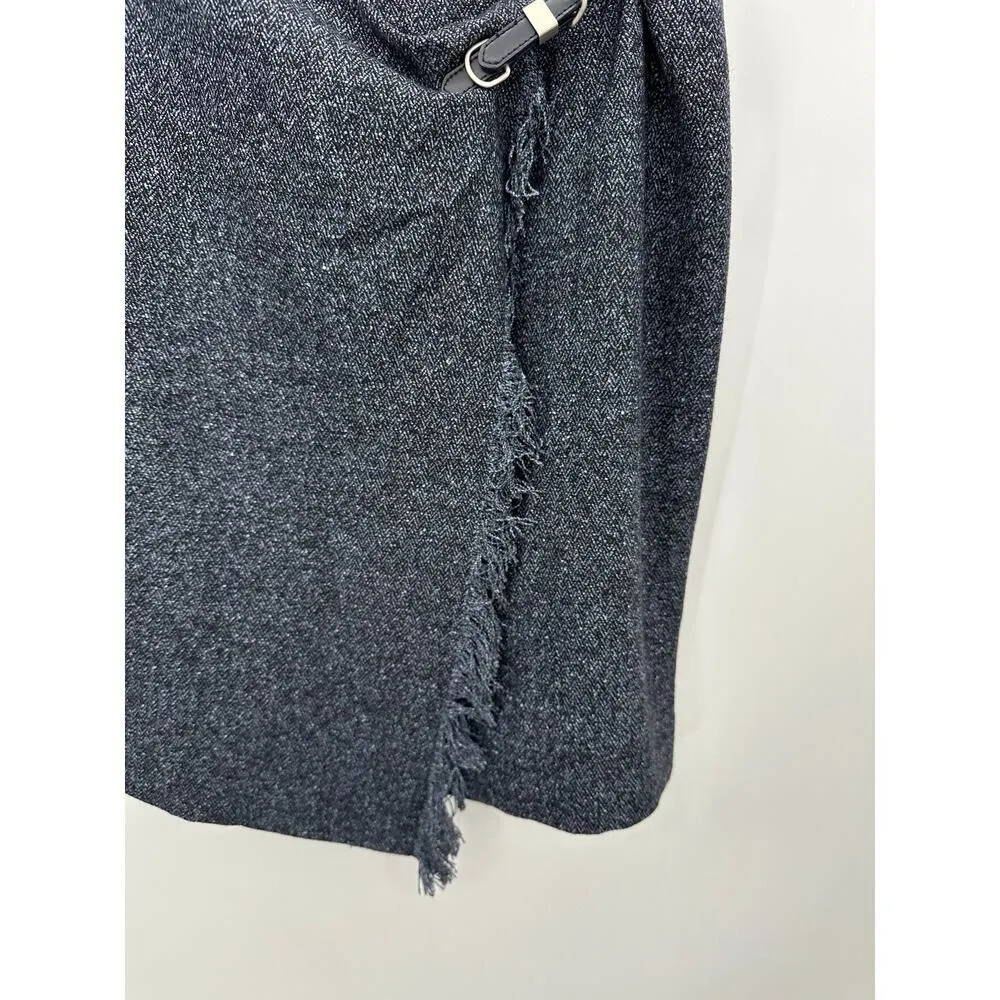 Anne Klein Blue Tweed Skirt Women’s 8P Wool Silk Fringe Buckle Petite - Image 3