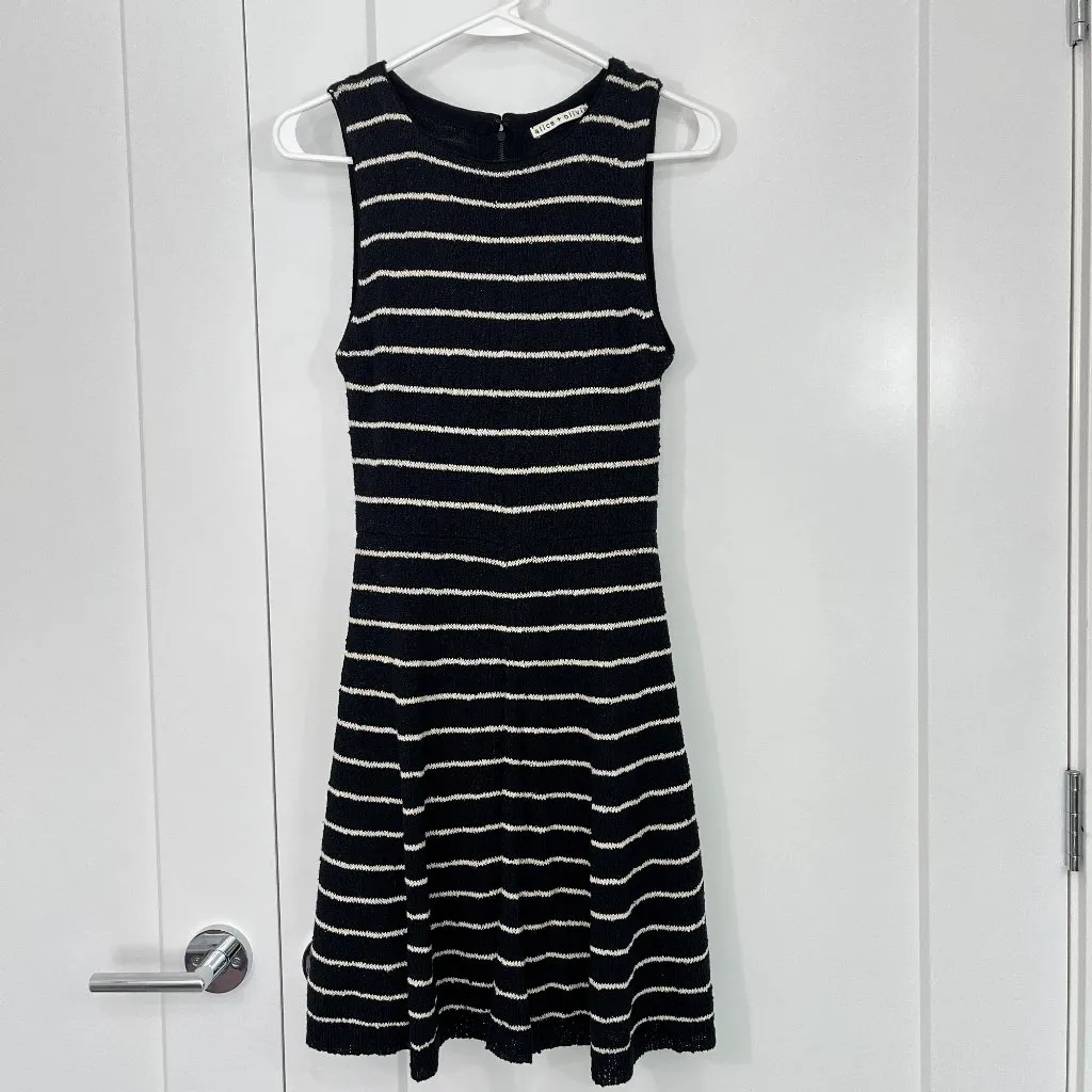 Alice + Olivia Small Black, White Monah Pinstripe Stretch Knit Sleeveless Dress - Image 5
