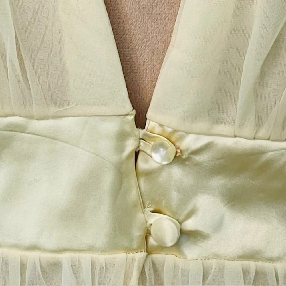 Gossard 60's Floaty Double Layer Sheer Nylon Chiffon Maxi VTG Nightgown Small Yellow - Image 5