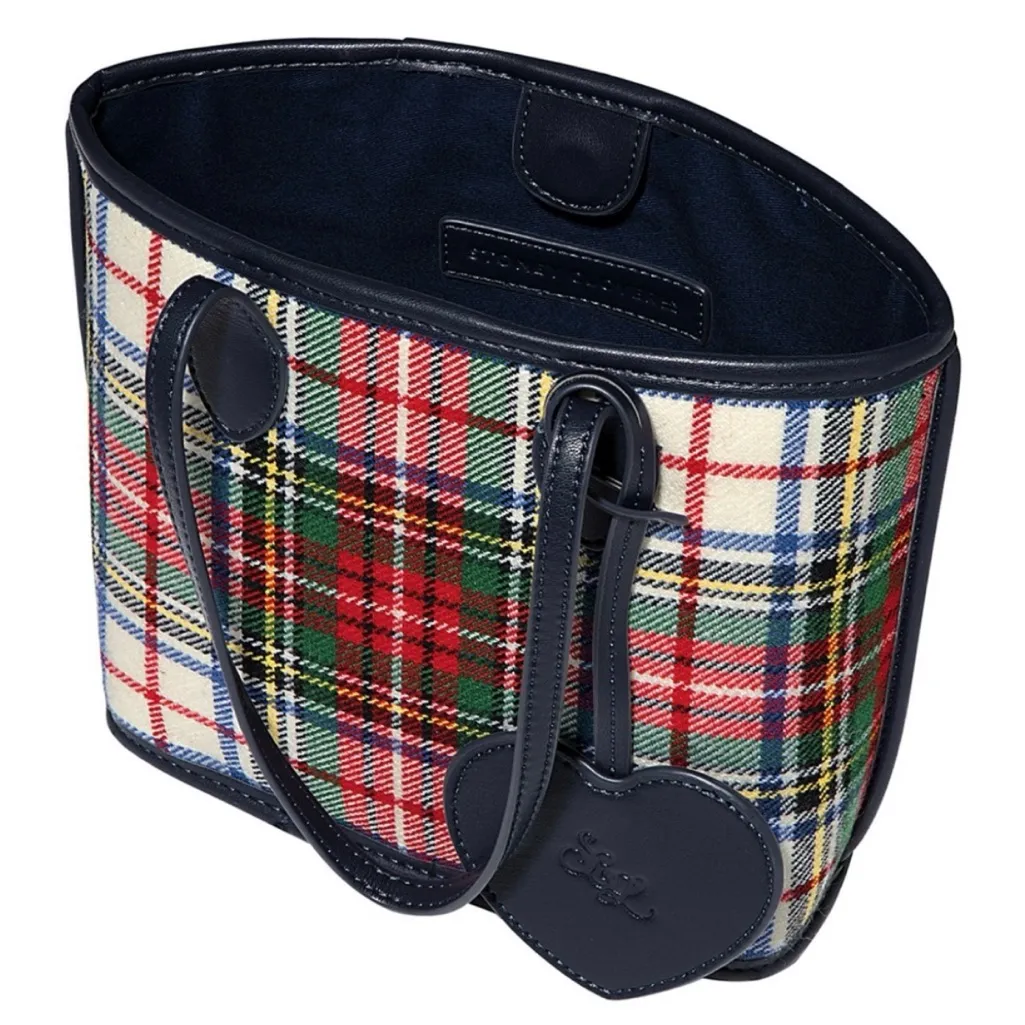 NWT Stoney Clover Lane Little Tote Bag Plaid Faux Leather Trim Tartan blue red - Image 3