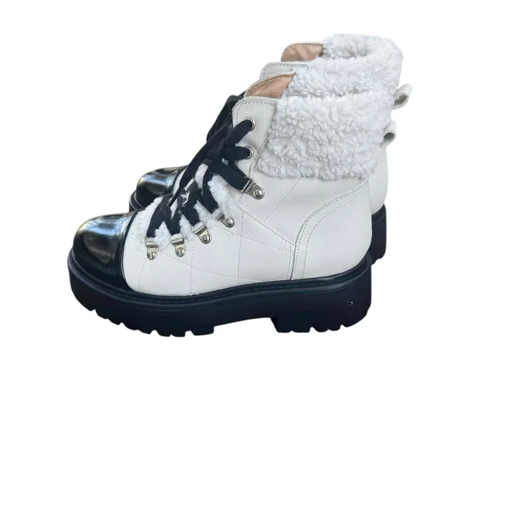 Steve Madden Reyen lace-up lug-sole hiker boots in bone leather 8.5 - Image 4