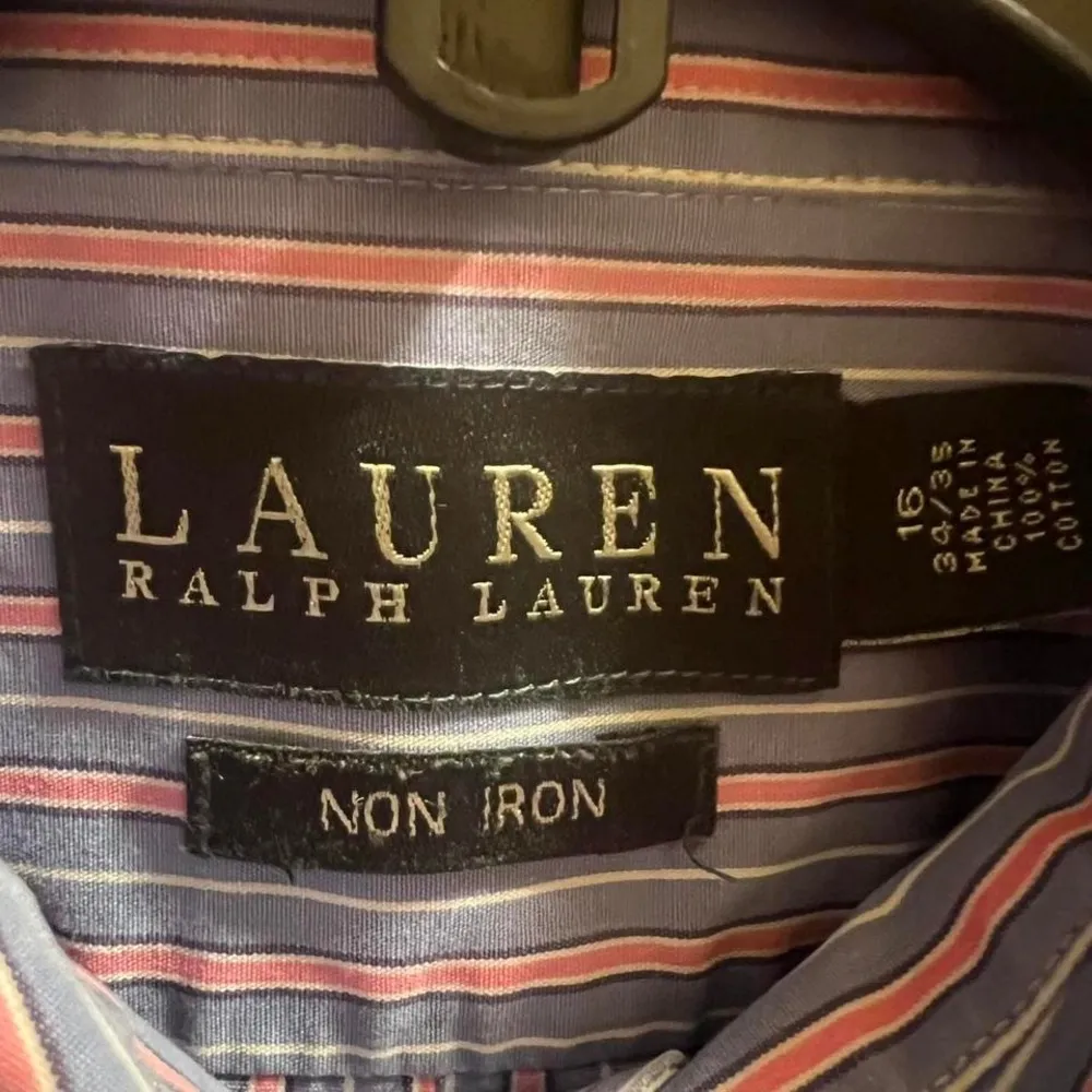Lauren Ralph Lauren Button Down Pink Blue Stripe 16 - Image 5