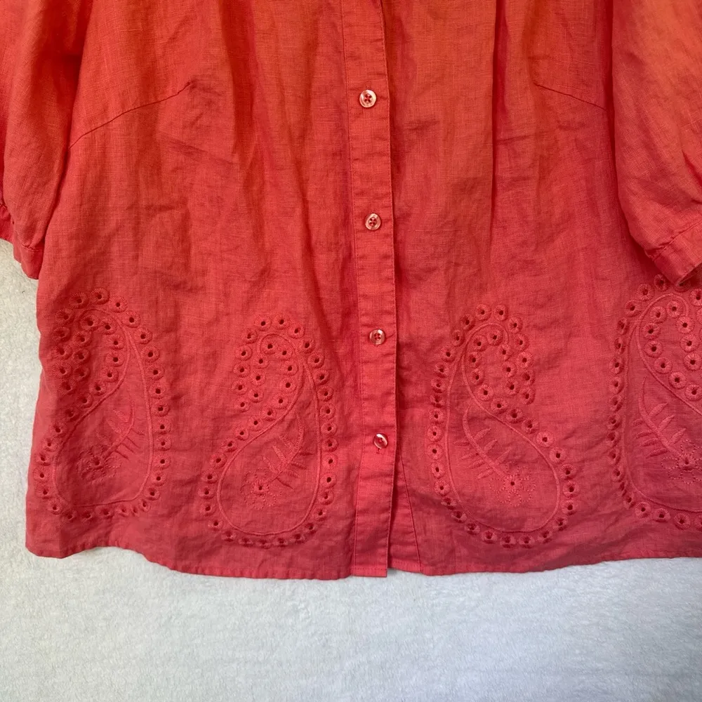 Plus size Lucy & Laurel Coral Blouse with Paisley Detail - Image 4