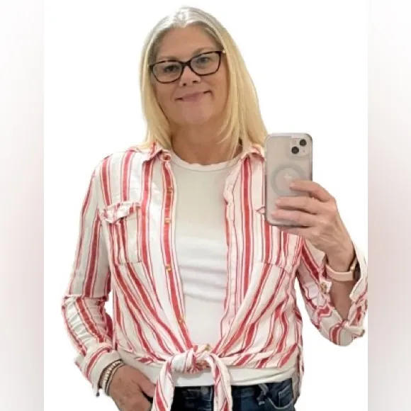 Thread & Supply Luxe Linen and Rayon Blend Button Down Top Size L White Size L - Image 9