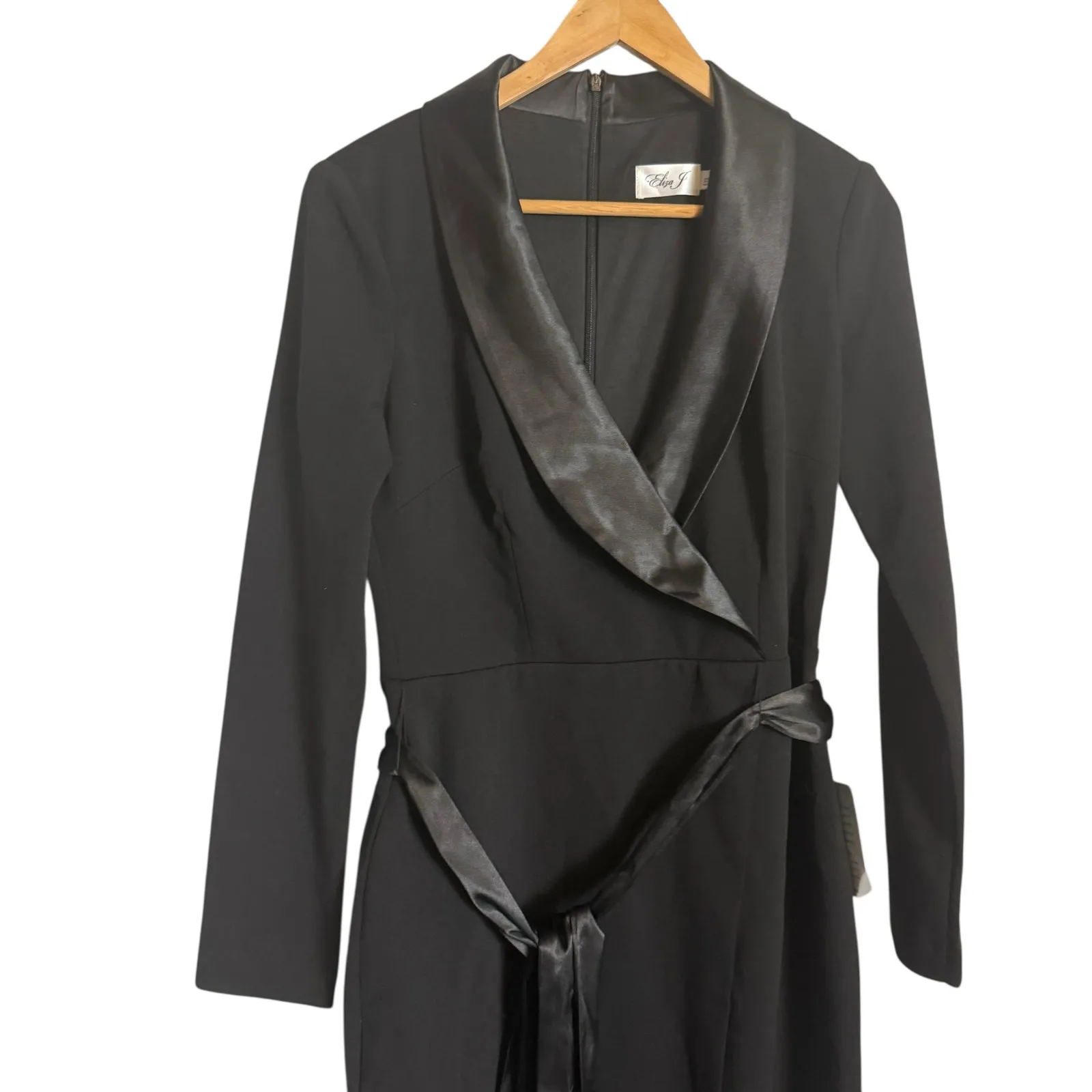 Eliza J Black Tuxedo Long Sleeve Cocktail Evening Formal Parry Wrap Gown Size 6 - Image 6