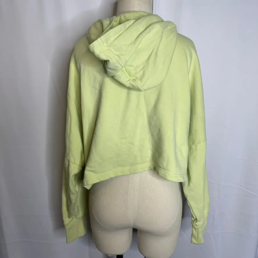 Adidas Originals Cropped Hoodie L Pastel Yellow 3-Stripes - Image 3