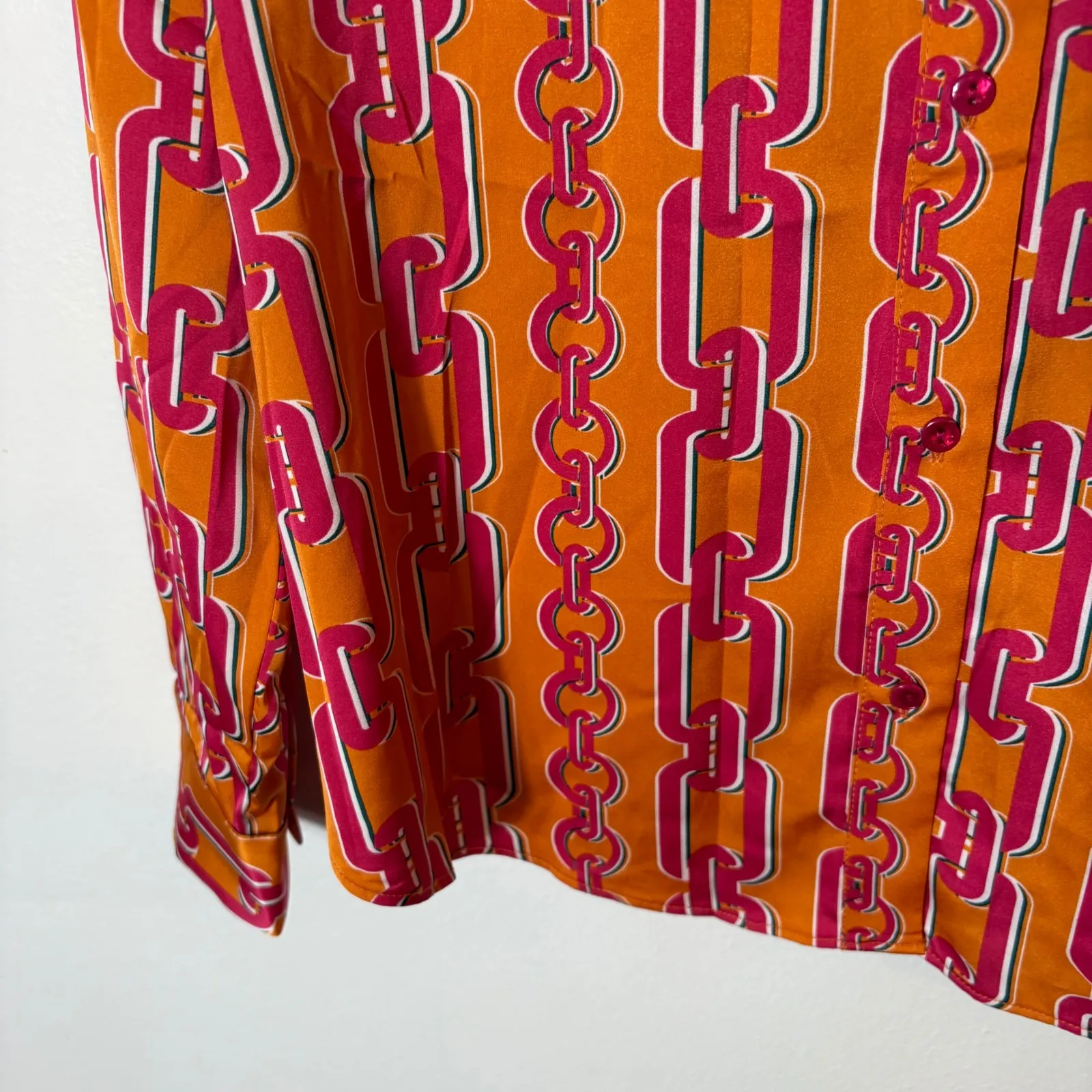 Maison d'Amelie Chain Print Blouse Top Orange Pink Long Sleeve Size‎ Small - Image 4
