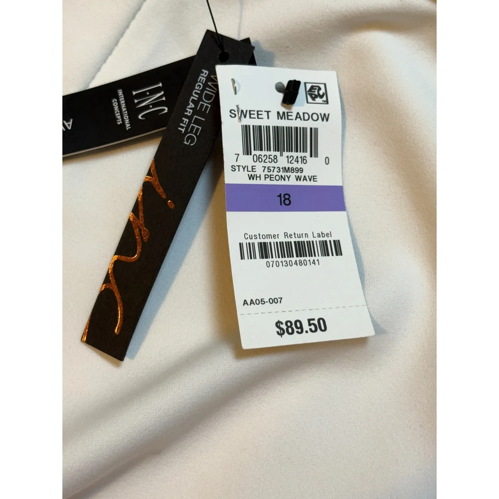 INC International Wide Leg Pants White Floral Print White Pink Size 18 NWT - Image 11