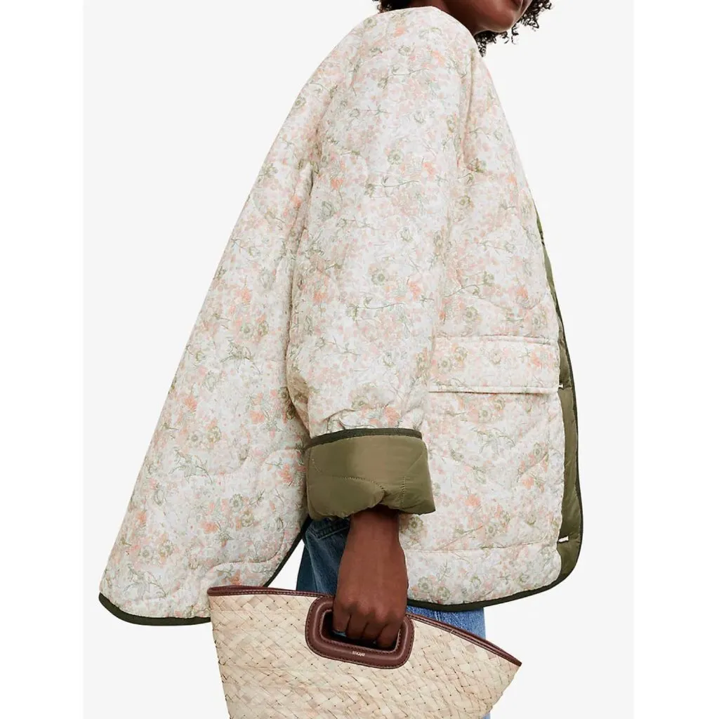 NEW Maje Brandino Reversible Down Jacket Green Fleur Rose Floral Women's 1 XS - Image 4