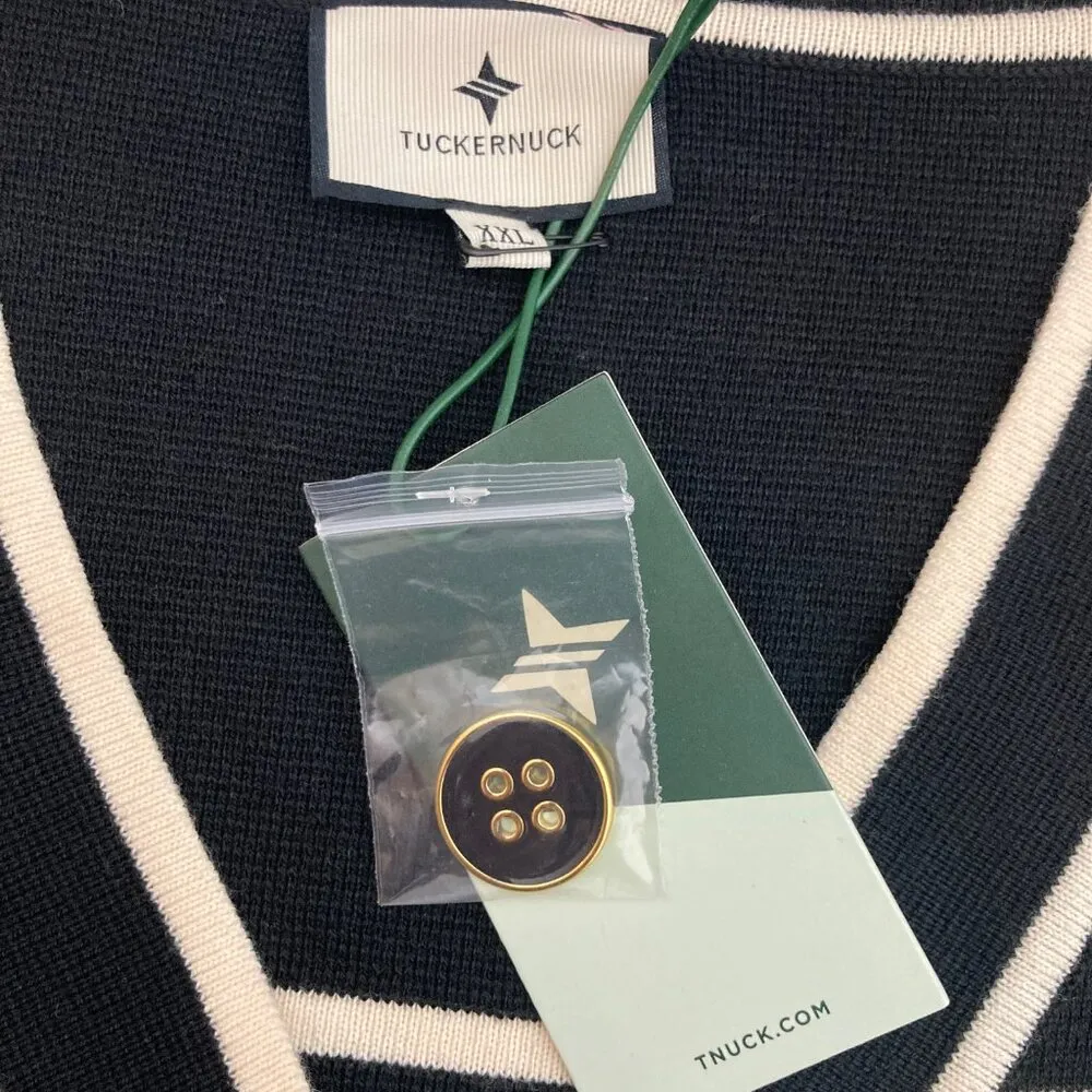 Cardigan XXL Black White Stripe Lauren Long Preppy Academia Old Money - Image 9