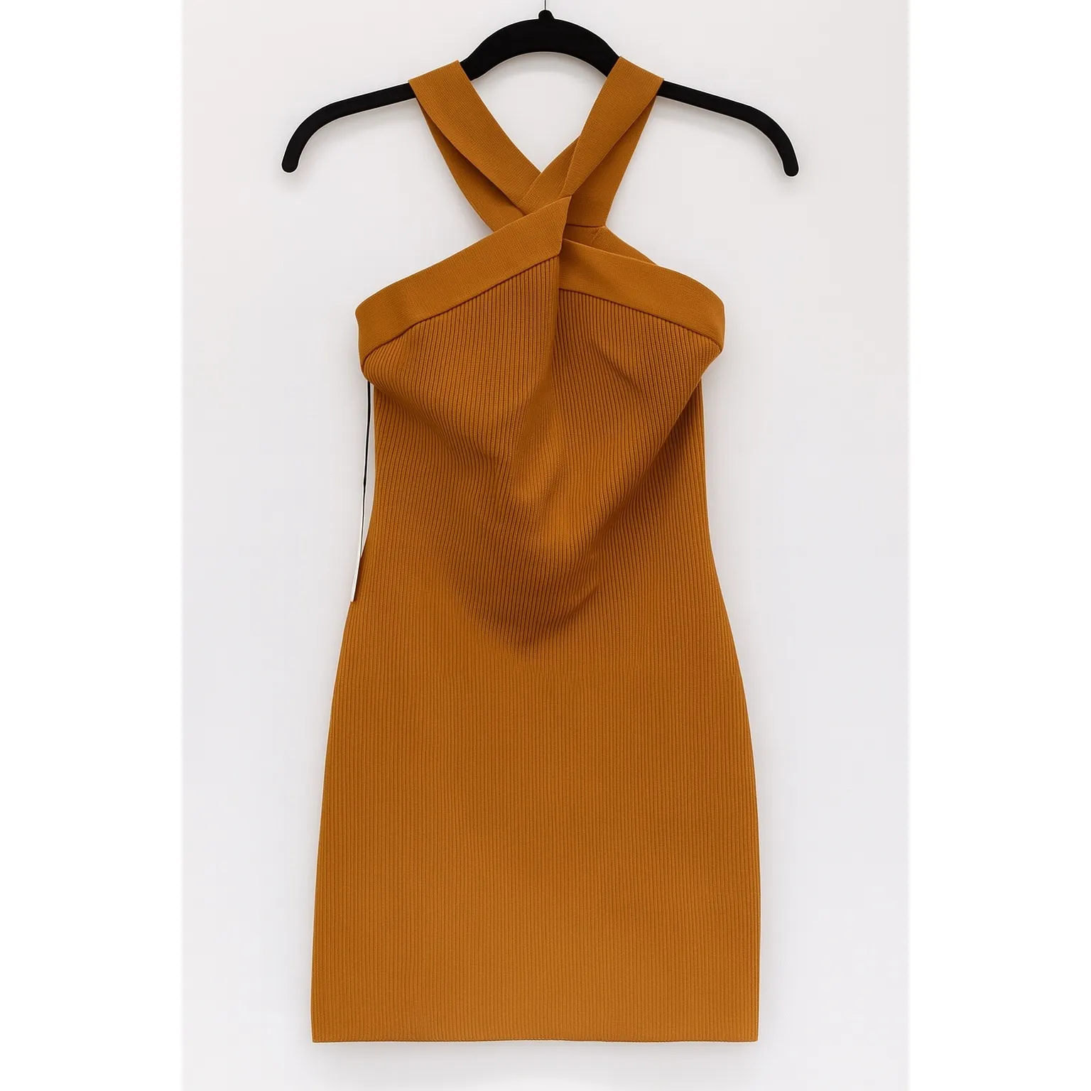 Babaton Sculpt Knit Criss-Cross Dress (Dark Mustard, Size L): - Image 4