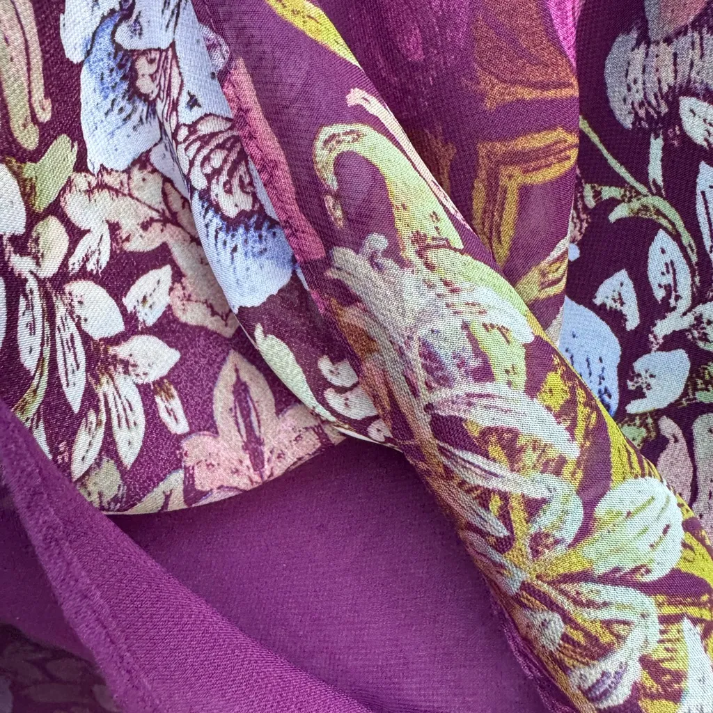 INVESTMENTS L Burgundy Floral Blouse | Long Sleeve Chiffon Top Size L - Image 12