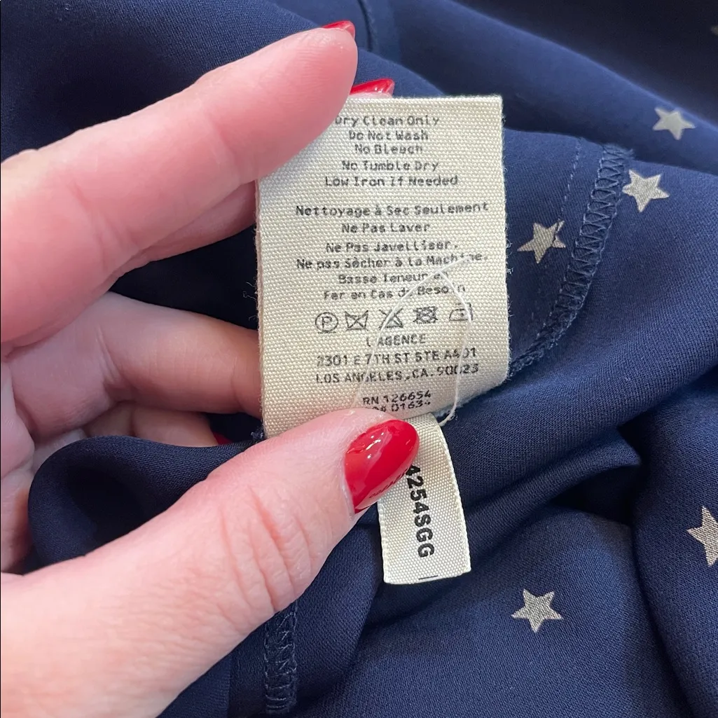 L’AGENCE Silk Navy Starry Button-Up Blouse - Image 6