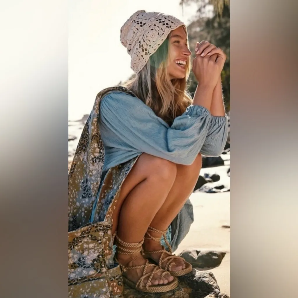 Free People Beach Get Obsessed Tiered Gauzy Babydoll Dress Light Blue‎ Size XS/S - Image 6