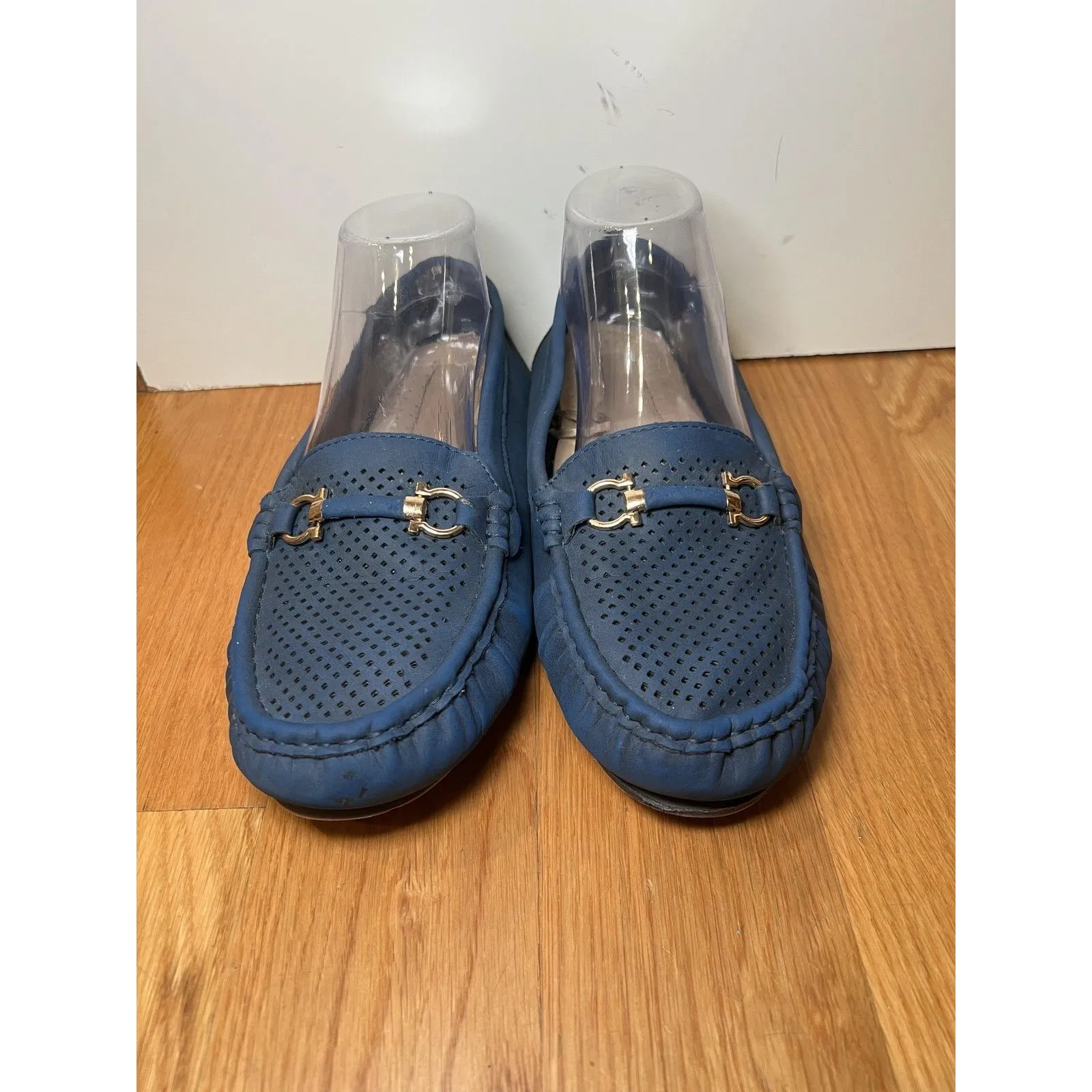 H By Bendel Shoes Womens Size 9W Blue Leather Perforated Loafer Moc Drivers - Image 2