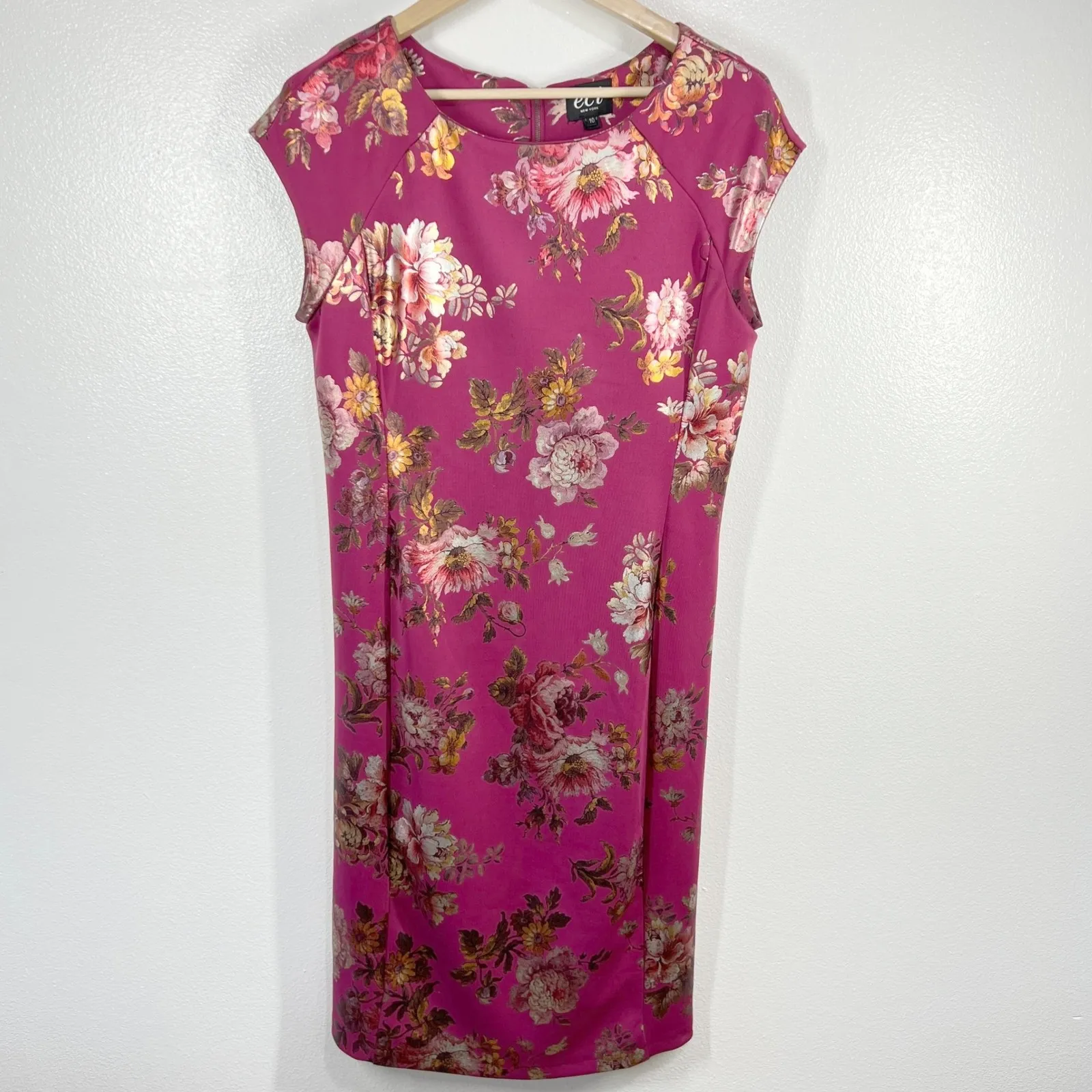 Eci New York Scuba Sheath‎ Dress Floral Print Party Cocktail Career Shift Size10 Pink Size 10 - Image 2