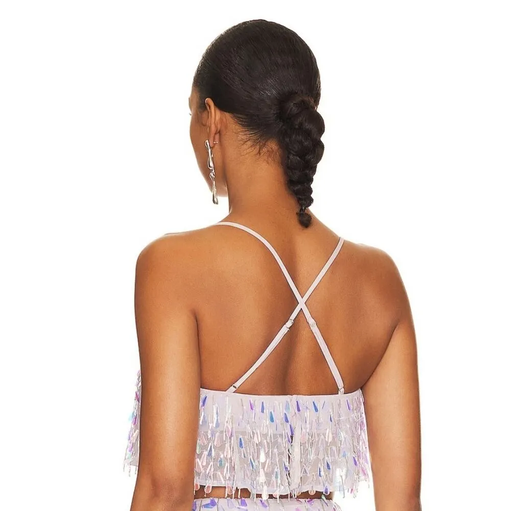 MAJORELLE Mallory Embellished Crop Top in Silver Small - Image 2