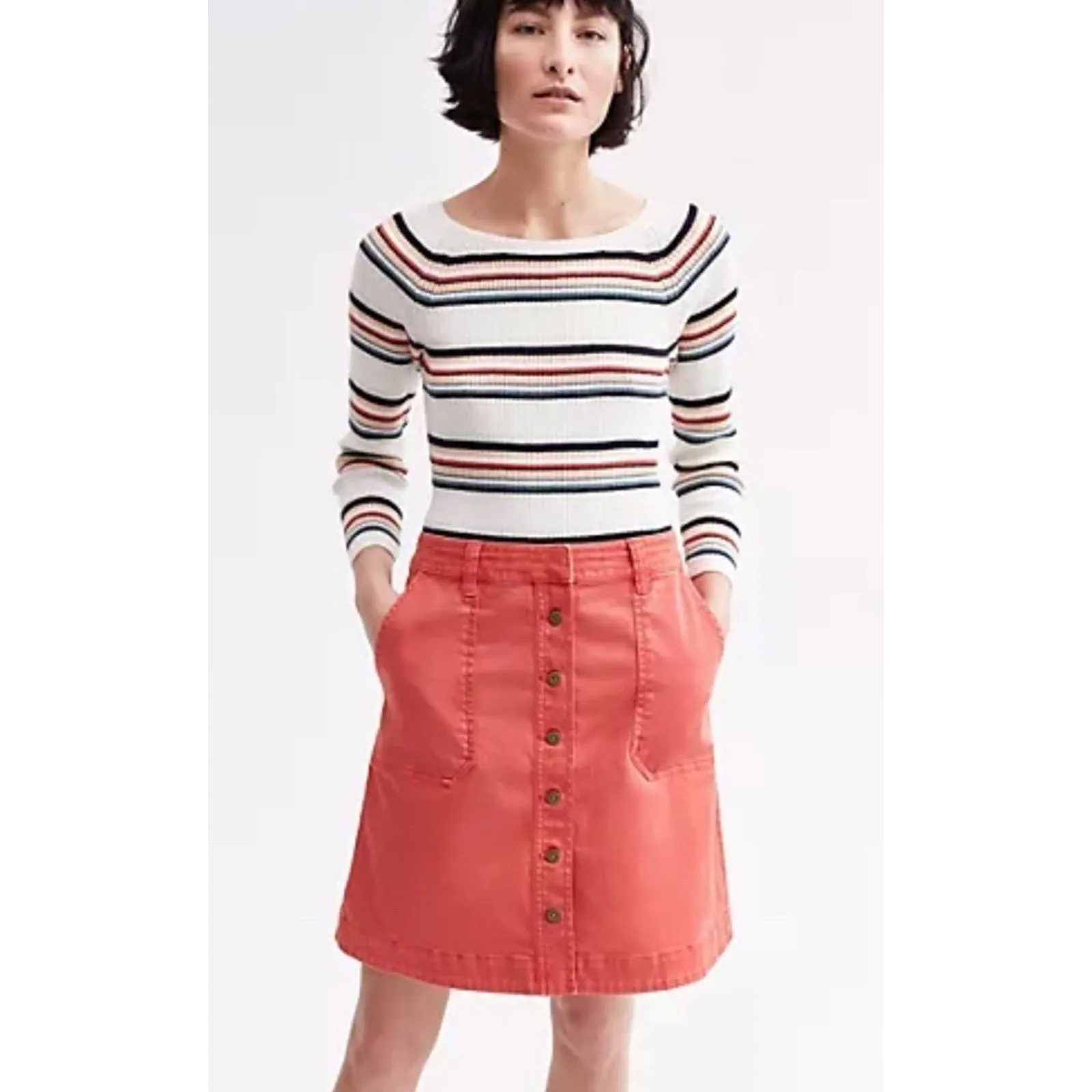 Anthropologie Pilcro & The Letterpress Coral Pink A-Line Button Down Skirt 4 - Image 13